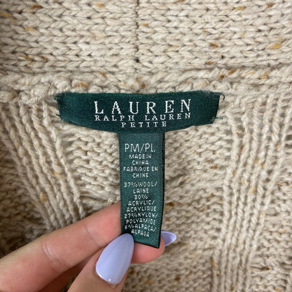 Lauren Ralph Lauren Size M Wool Alpaca Sweater Cardigan Cable Knit Brown Tan - Picture 2 of 3